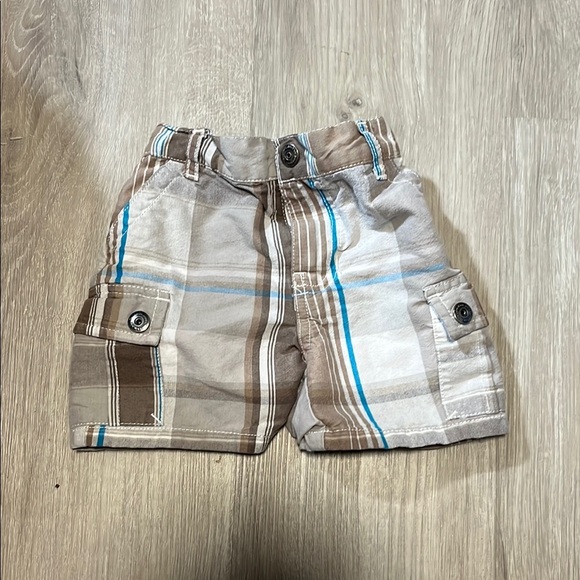 Calvin Klein Kids Plaid Cargo Shorts - Brown and Blue 18M - Picture 1 of 1